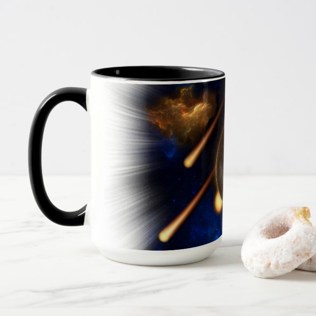 Asteroid Apocalypse Fractal Art Spacescape Mug (With Donut)