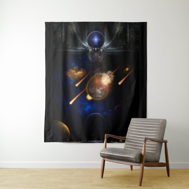 Asteroid Apocalypse Fractal Art Spacescape Tapestry (In Situ)