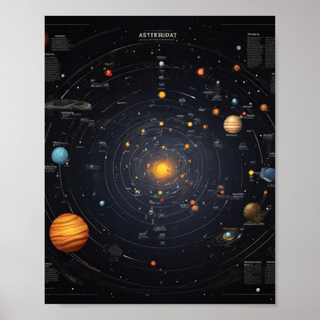  Asteroid Map of the Solar System Poster (Front)