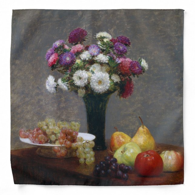 Asters and Fruit, Henri Fantin-Latour Bandana (Front)