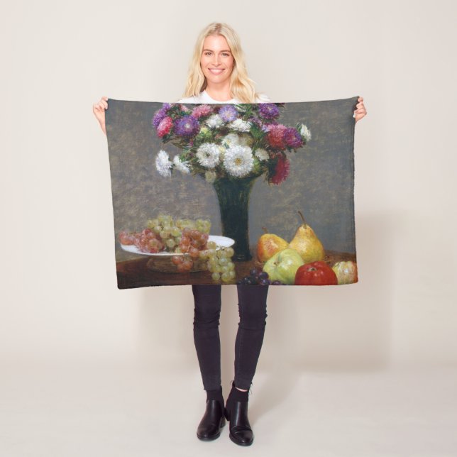 Asters and Fruit, Henri Fantin-Latour Fleece Blanket (In Situ)