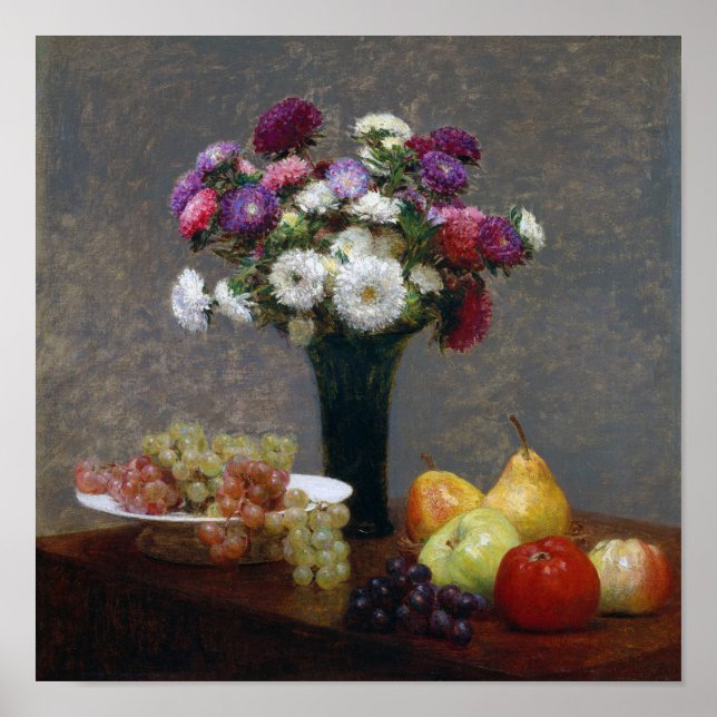 Asters and Fruit, Henri Fantin-Latour Poster (Front)