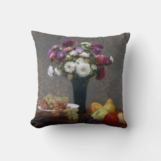 Asters and Fruit, Henri Fantin-Latour Throw Pillow (Front)