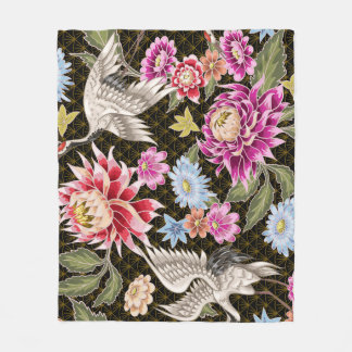 Asters Cranes: Painted Seamless Japanese Style Fleece Blanket