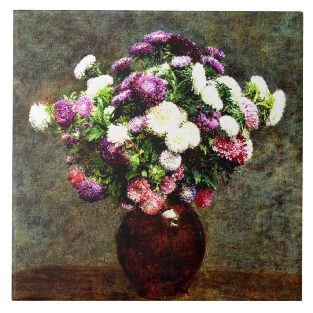 Asters in a Vase - Henri Fantin-Latour painting, Ceramic Tile (Front)
