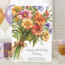 Asters September Birth Month Flower Birthday Card