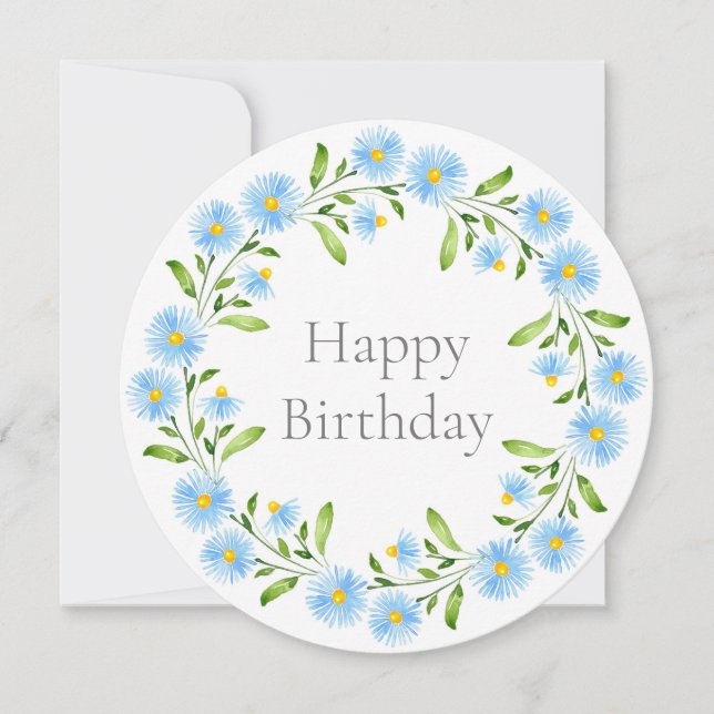 Asters Watercolor Floral Wreath Card (Front)