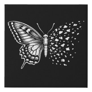 Asthetic black and white,pleasing butterfly faux canvas print