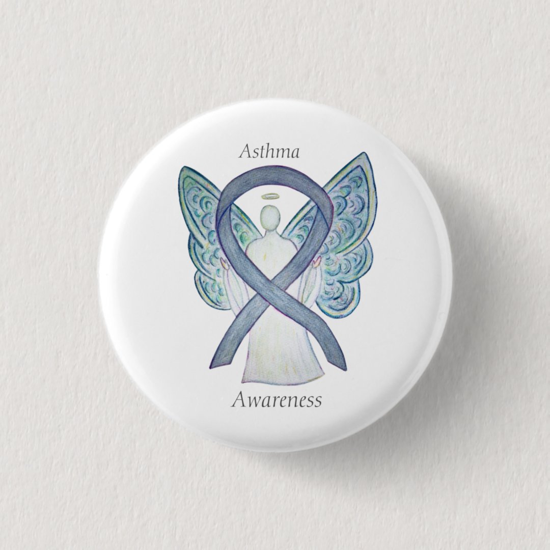 Asthma Awareness Ribbon Angel Custom Button Pins | Zazzle