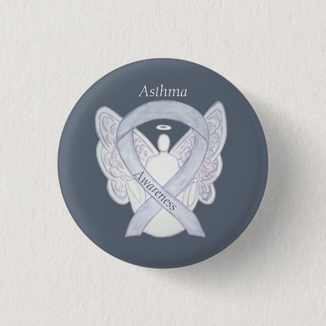 Asthma Awareness Ribbon Angel Custom Button Pins (Front)
