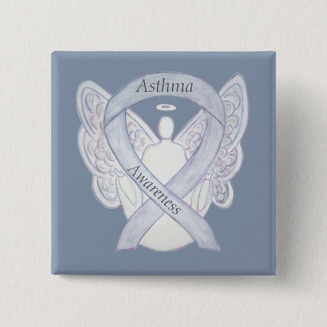Asthma Awareness Ribbon Angel Customized Art Pin (Front)