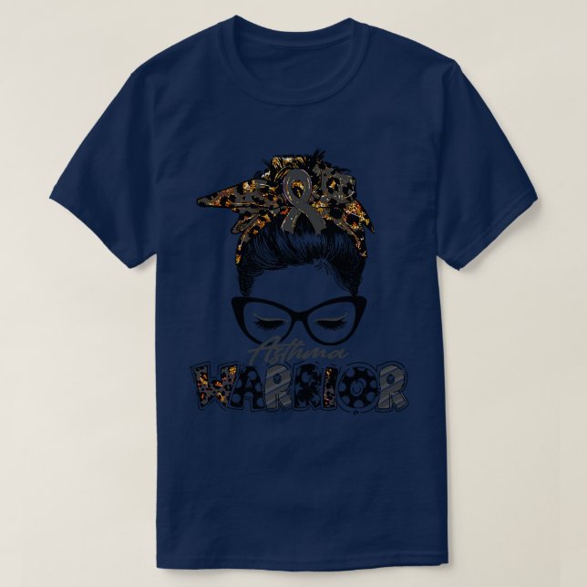 Asthma Awareness Warrior Women Glasse Messy Bun Le T-Shirt (Design Front)