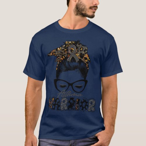 Asthma Awareness Warrior Women Glasse Messy Bun Le T_Shirt