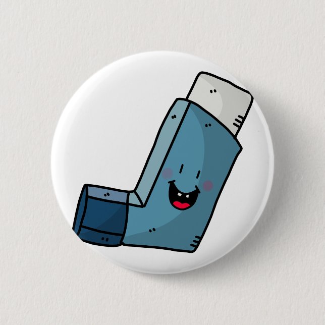 Asthma Inhaler happy cartoon Button (Front)