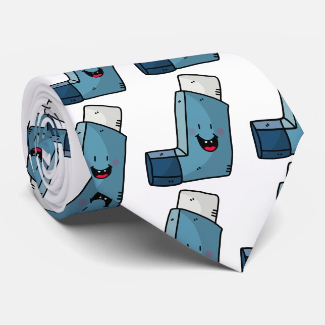Asthma Inhaler happy cartoon Neck Tie (Rolled)