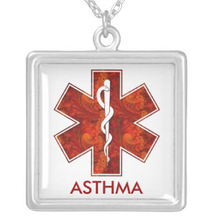 Asthma Medical Alert Necklace: Customizable Silver Plated Necklace