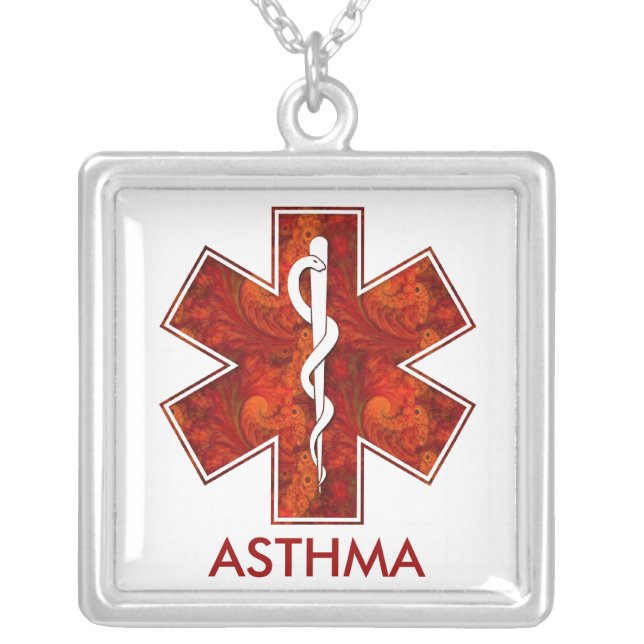 Asthma Medical Alert  Necklace: Customizable Silver Plated Necklace (Front)