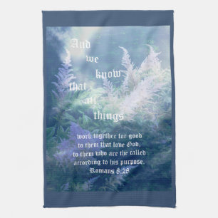 Astilbe Blue Mist Romans 8:28 Kitchen Towel