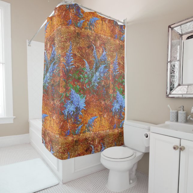 Astilbe Dusty Blue on Board Shower Curtain (In Situ)