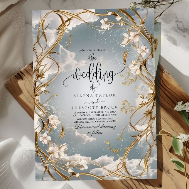 Astonishing Art Nouveau Gold and florals Wedding Invitation (Creator Uploaded)