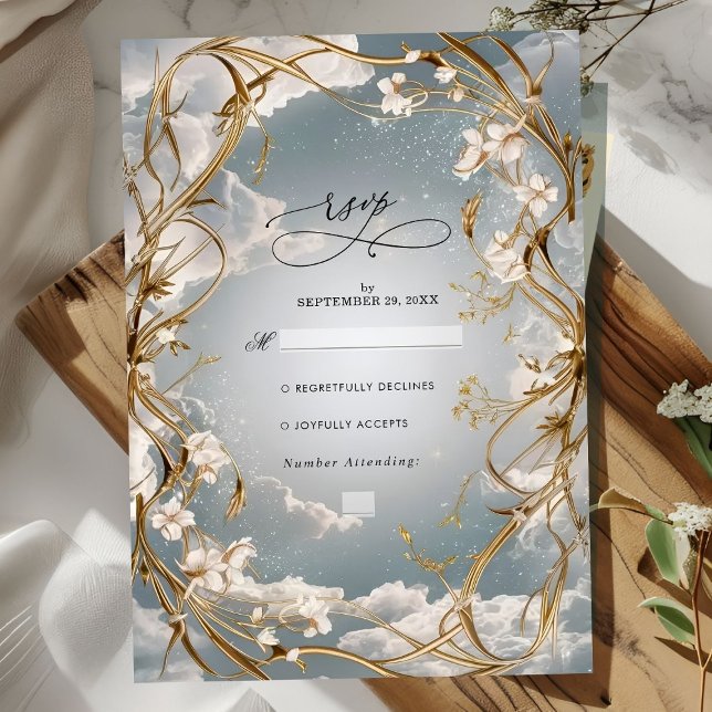 Astonishing Art Nouveau Gold and florals Wedding RSVP Card (Creator Uploaded)