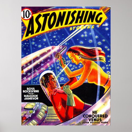 ASTONISHING STORIES Vintage Pulp Magazine Cover Poster