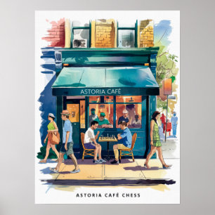 Astoria Cafe Chess Watercolor Poster