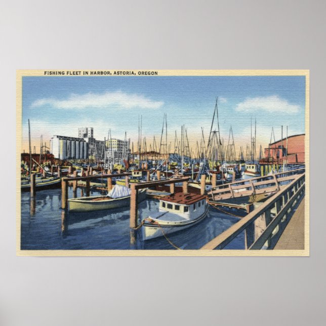 Astoria, Oregon - Fishing Fleet in Harbor Poster (Front)