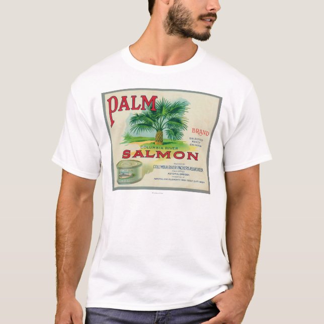 Astoria, Oregon - Palm Salmon Case Label T-Shirt (Front)