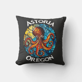 Astoria Oregon Stained Glass Octopus Throw Pillow
