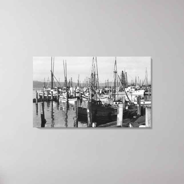 Astoria, Oregon Waterfront View of Fishing Fleet Canvas Print (Front)
