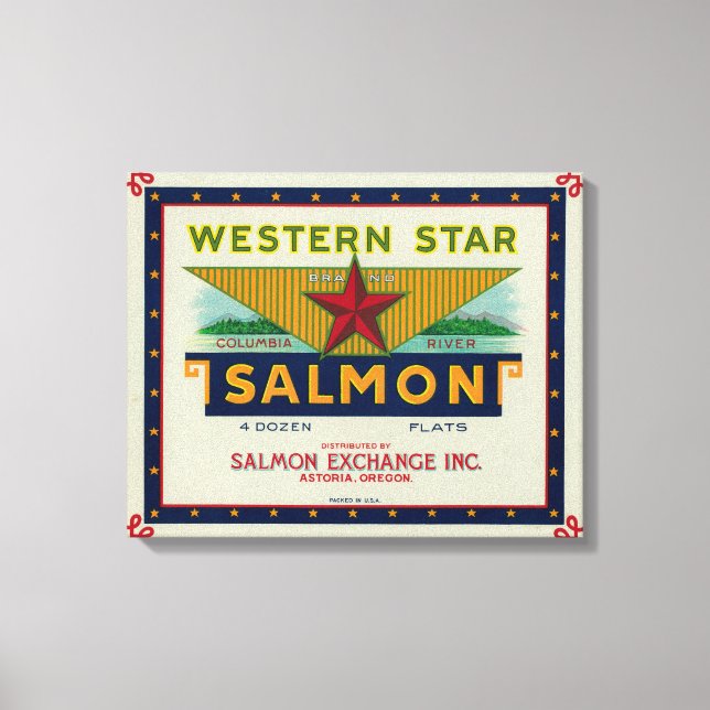 Astoria, Oregon - Western Star Salmon Case Label Canvas Print (Front)