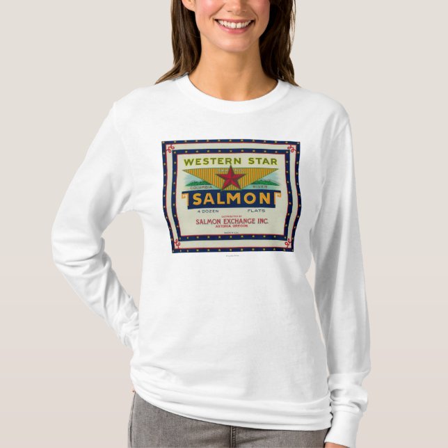 Astoria, Oregon - Western Star Salmon Case Label T-Shirt (Front)