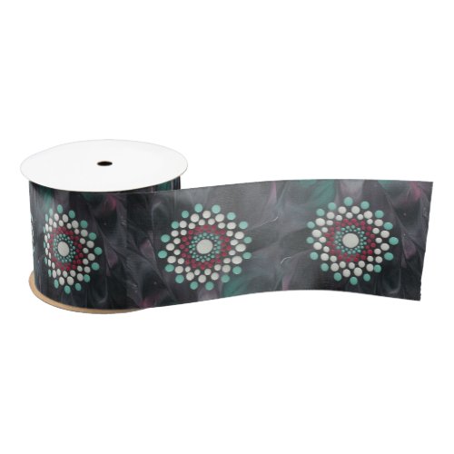 Astract Dot Mandala in Black Red White Turquoise Satin Ribbon