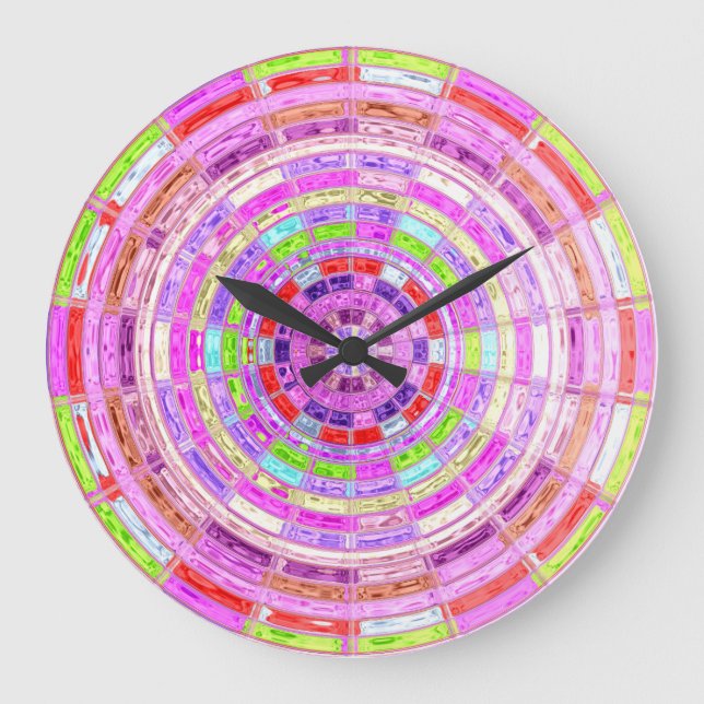 Astract Stained Glass Mosaic Pattern #4 Large Clock (Front)