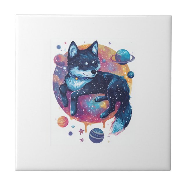 Astral Akita � Cosmic Space Dog Ceramic Tile (Front)