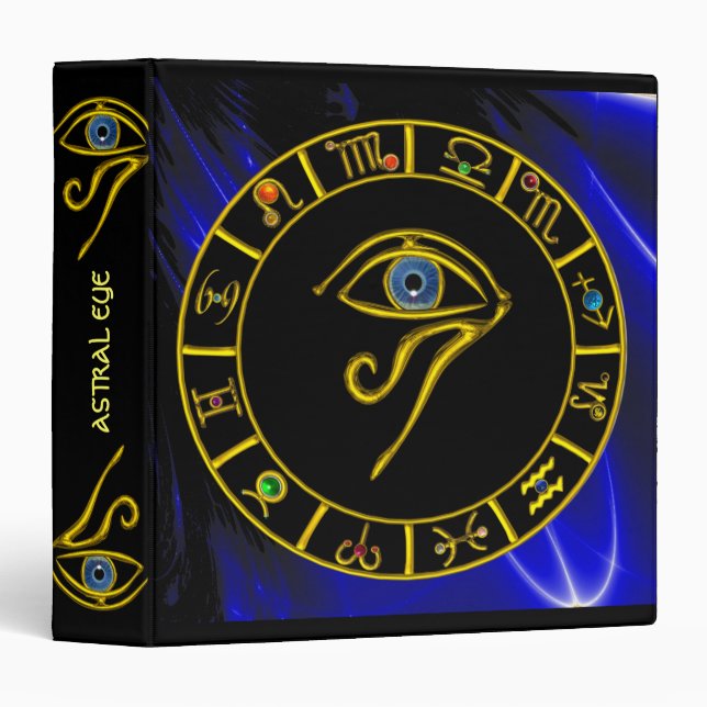 ASTRAL HORUS EYE,BLUE TALISMAN Astrology Chart 3 Ring Binder (Front/Spine)