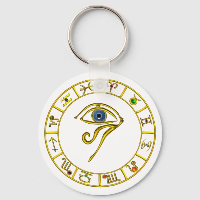ASTRAL HORUS EYE,BLUE TALISMAN Astrology Chart Keychain (Front)
