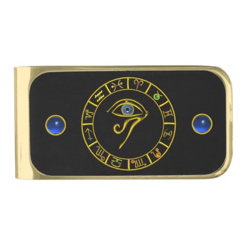 ASTRAL HORUS EYE BLUE TALISMAN Gold Zodiac Chart Gold Finish Money Clip