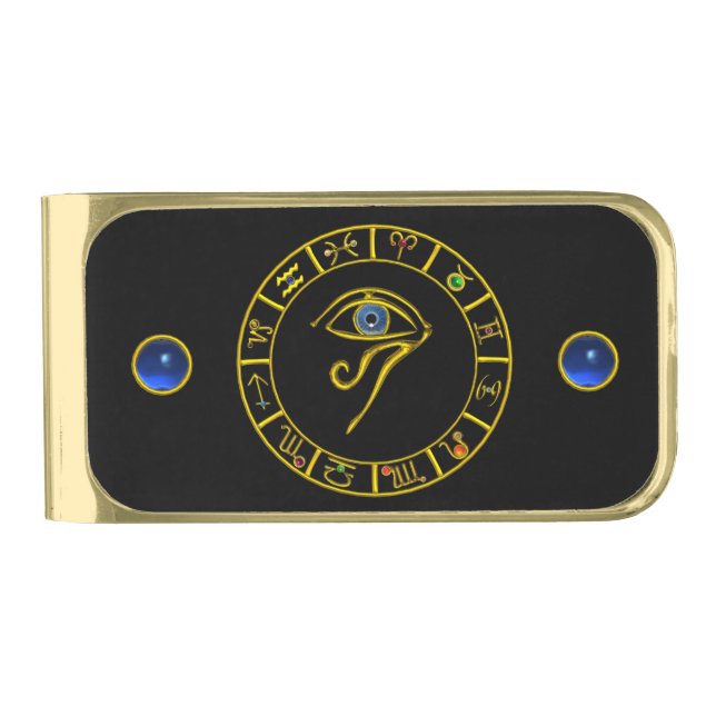 ASTRAL HORUS EYE BLUE TALISMAN Gold Zodiac Chart Gold Finish Money Clip (Front)