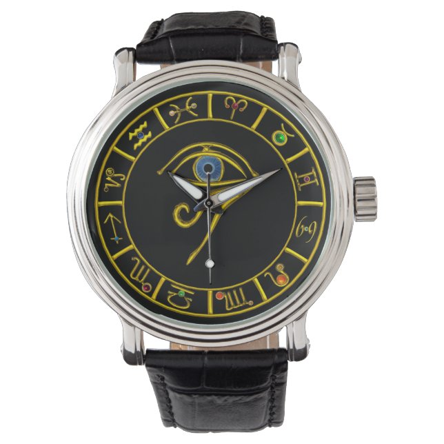 ASTRAL HORUS EYE/BLUE TALISMAN GOLD ZODIACAL SIGNS WATCH (Front)