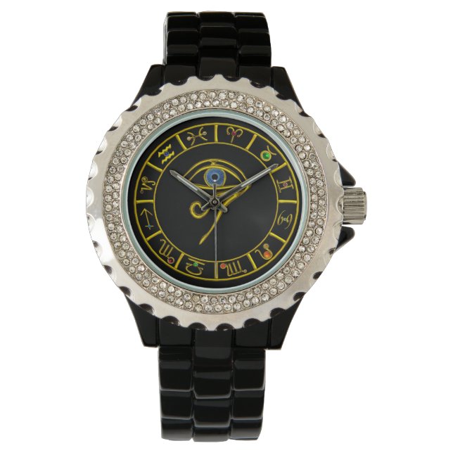 ASTRAL HORUS EYE/BLUE TALISMAN GOLD ZODIACAL SIGNS WATCH (Front)