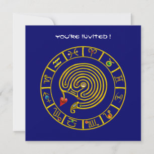 ASTRAL LABYRINTH , black and white ,blue red Invitation