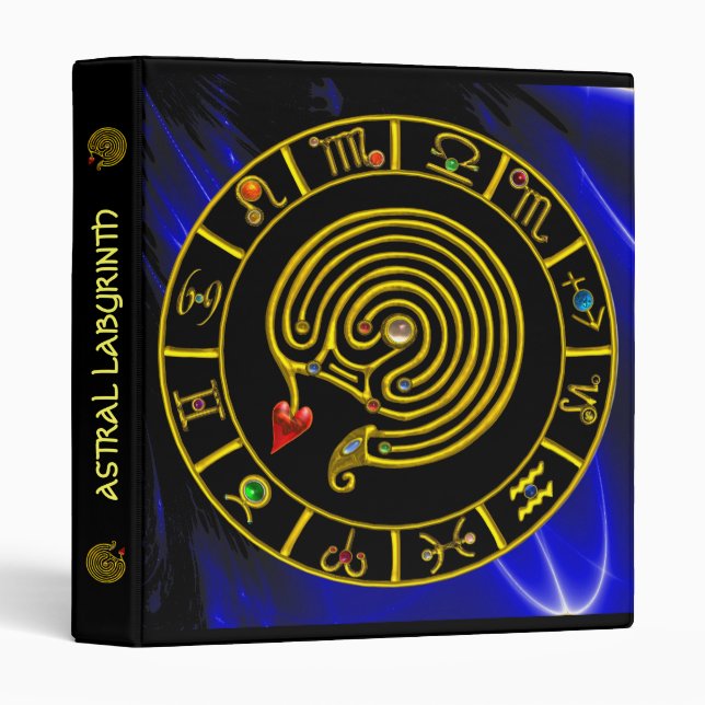 ASTRAL LABYRINTH GOLD ZODIAC CHART Astrology 3 Ring Binder (Front/Spine)