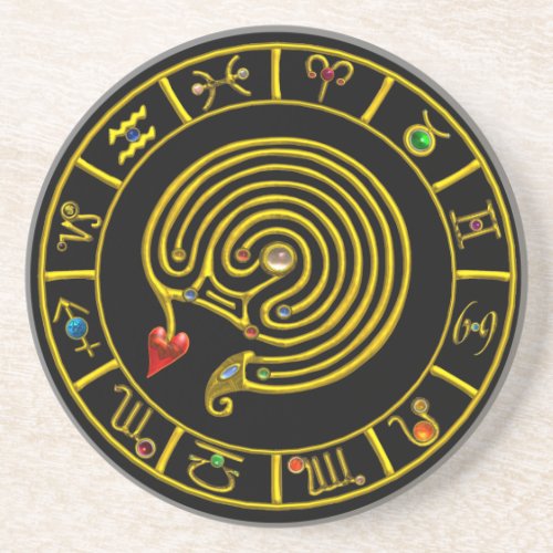 ASTRAL LABYRINTH GOLD ZODIAC CHART Astrology Drink Coaster