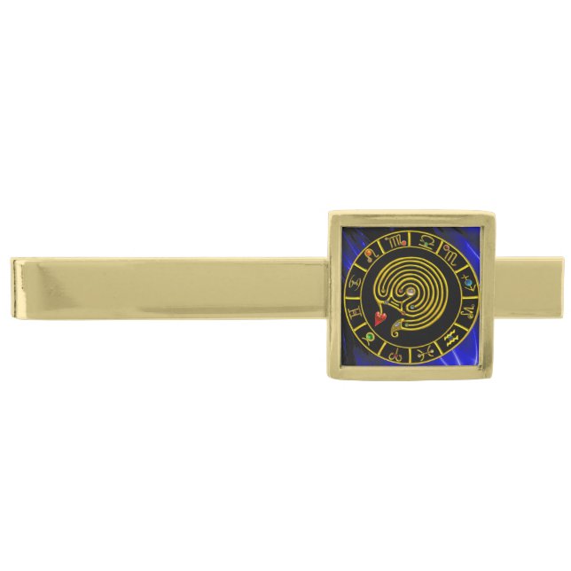 ASTRAL LABYRINTH GOLD ZODIAC CHART Astrology Gold Finish Tie Clip (Front)