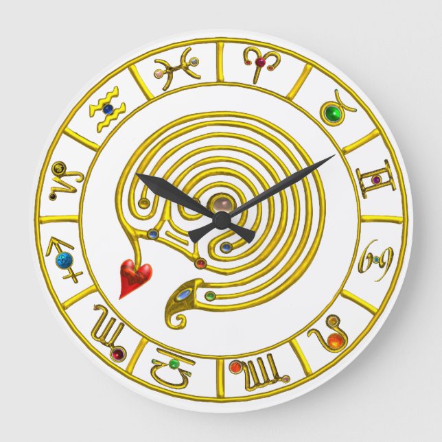 ASTRAL LABYRINTH GOLD ZODIAC CHART Astrology Large Clock (Front)
