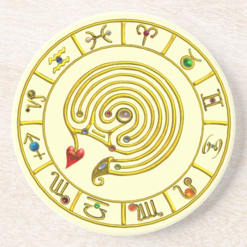 ASTRAL LABYRINTH GOLD ZODIAC CHART Astrology Sandstone Coaster