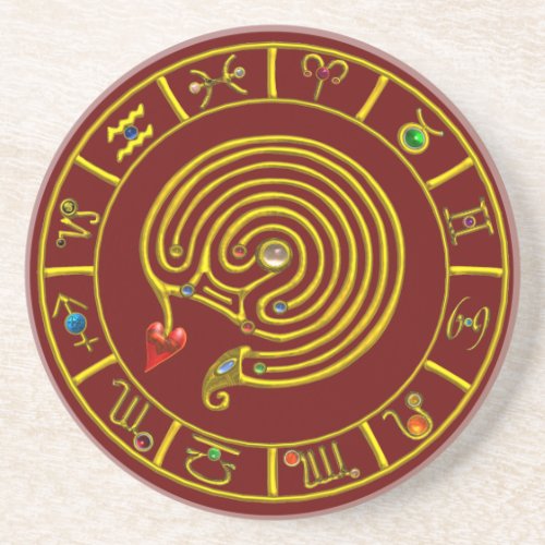 ASTRAL LABYRINTH GOLD ZODIAC CHART Astrology Sandstone Coaster