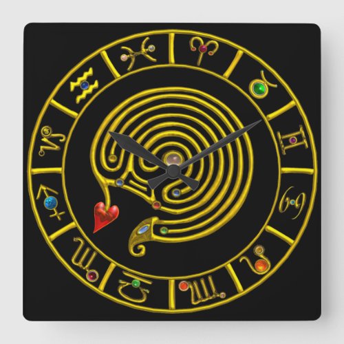 ASTRAL LABYRINTH GOLD ZODIAC CHART Astrology Square Wall Clock